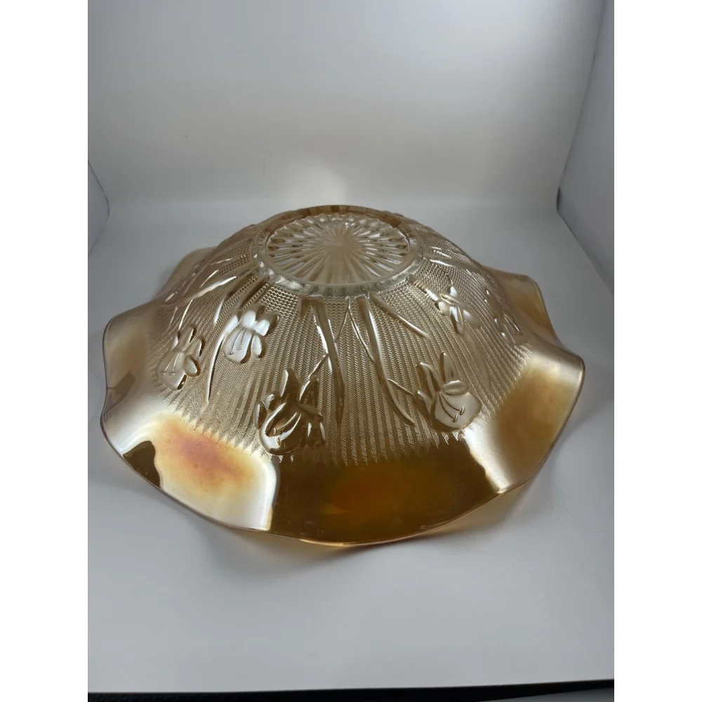 Jeanette Carnival Glass Ruffled Edge Iris And Herringbone Serving Bowl 11.5 In.